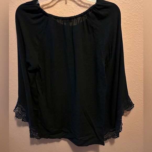 Charming Charlie black top with belle sleeves - Picture 2 of 8